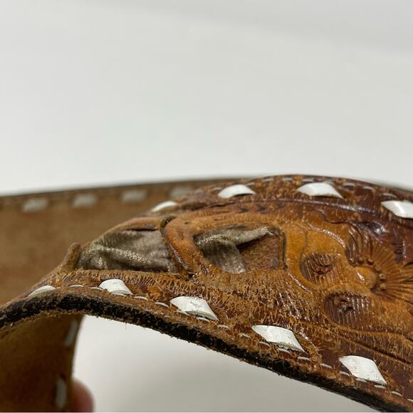 Vintage Distressed Worn Tooled Floral Cowboy Western Cowboy John Belt unisex 34 - Picture 14 of 16
